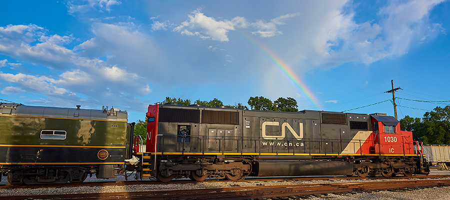 CN Train under Rainbow