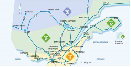 Carte des limites concernant la fonte printanière au Québec